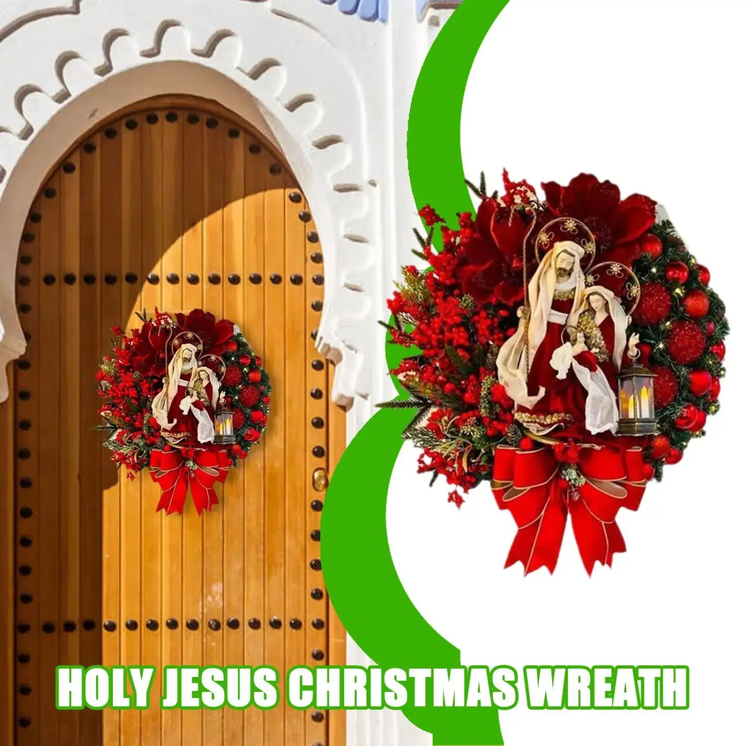 Christmas Nativity Holy Family Wreath with Artificial