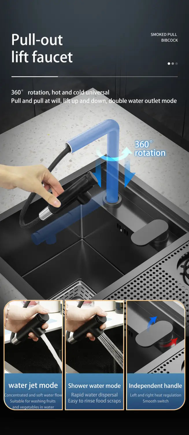 Hidden Cup Washer Sink Nano Stainless Steel kitchen Sink Bar