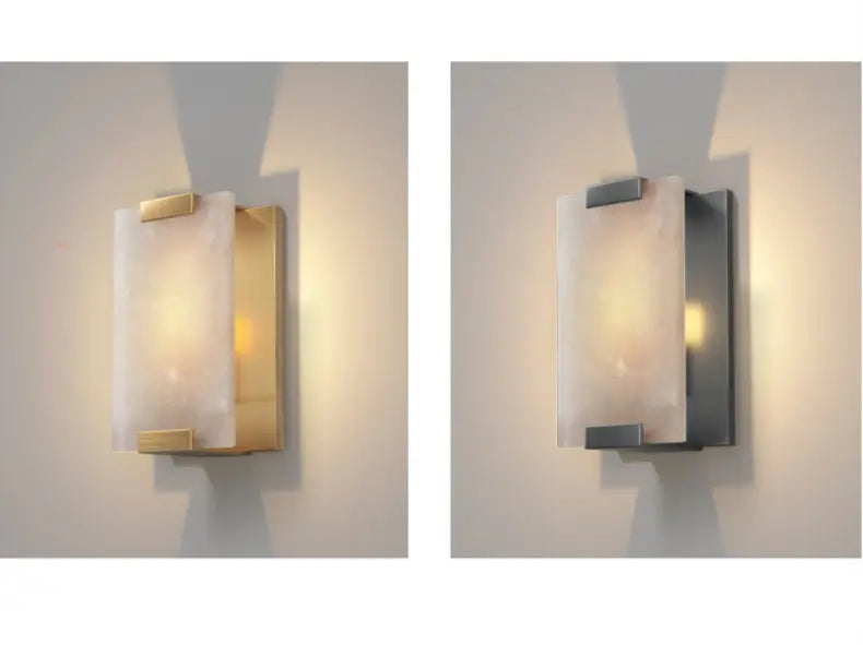 Rectangle Natural Marble LED Wall Lights Copper Foyer