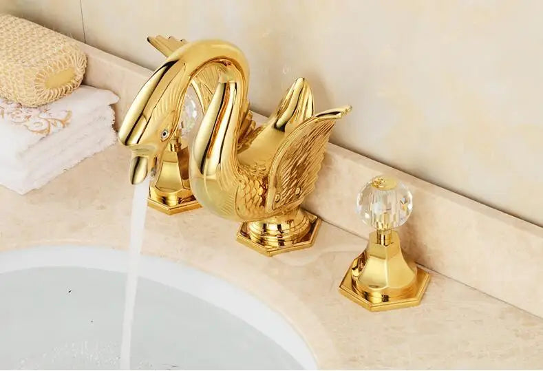 Basin Faucet Widespread Hot and Cold Swan Sink Faucet