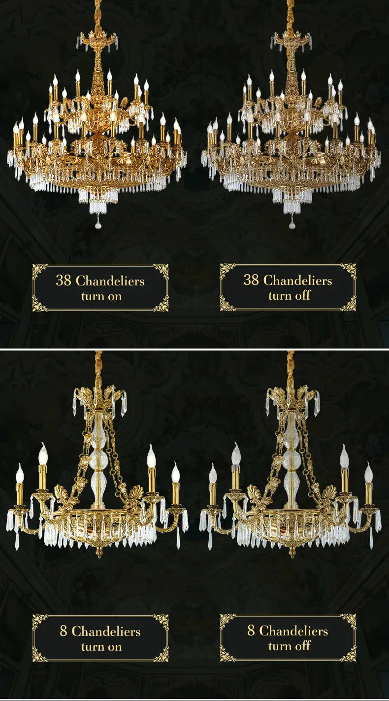 European Style Luxury Lighting Copper Crystal Chandelier