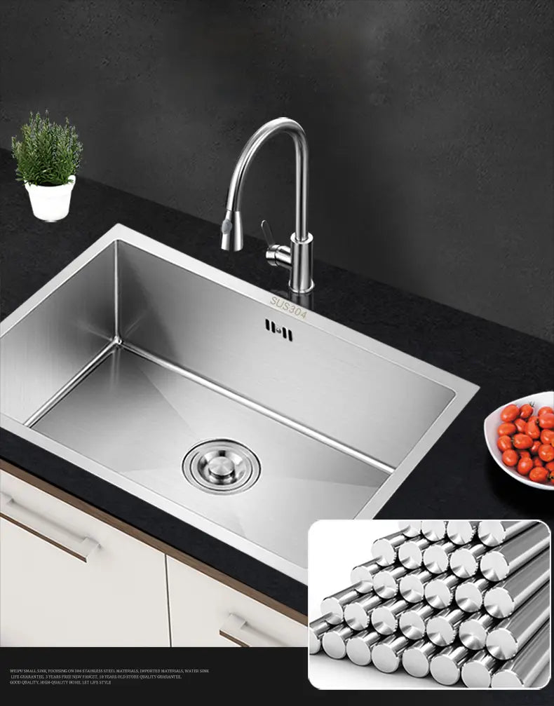 304 Stainless Steel Kitchen Sink Multiple Size Single Bowl