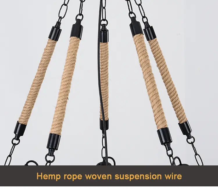 American Rural Pendant Lamp Industrial Hemp Rope Chandelier