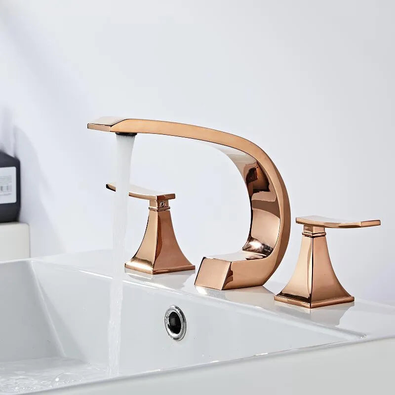 Bathroom faucet Rose Gold widespread Basin faucet Black Tap