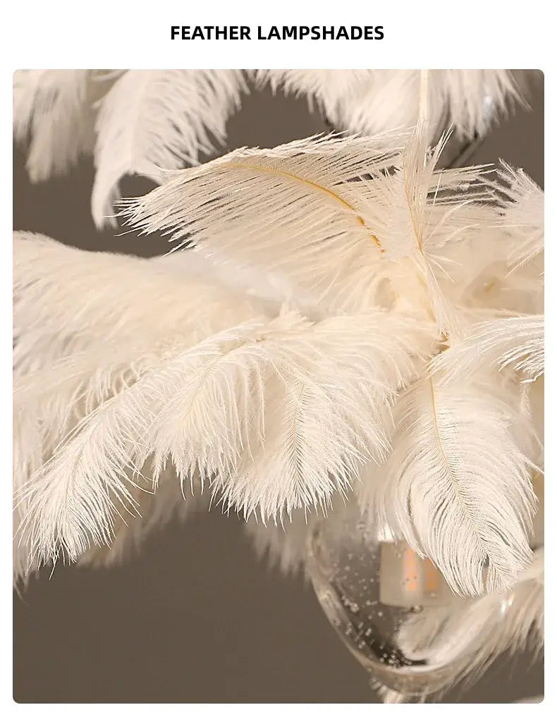 Ava Modern Ostrich Feather Chandelier - Elegant Glass