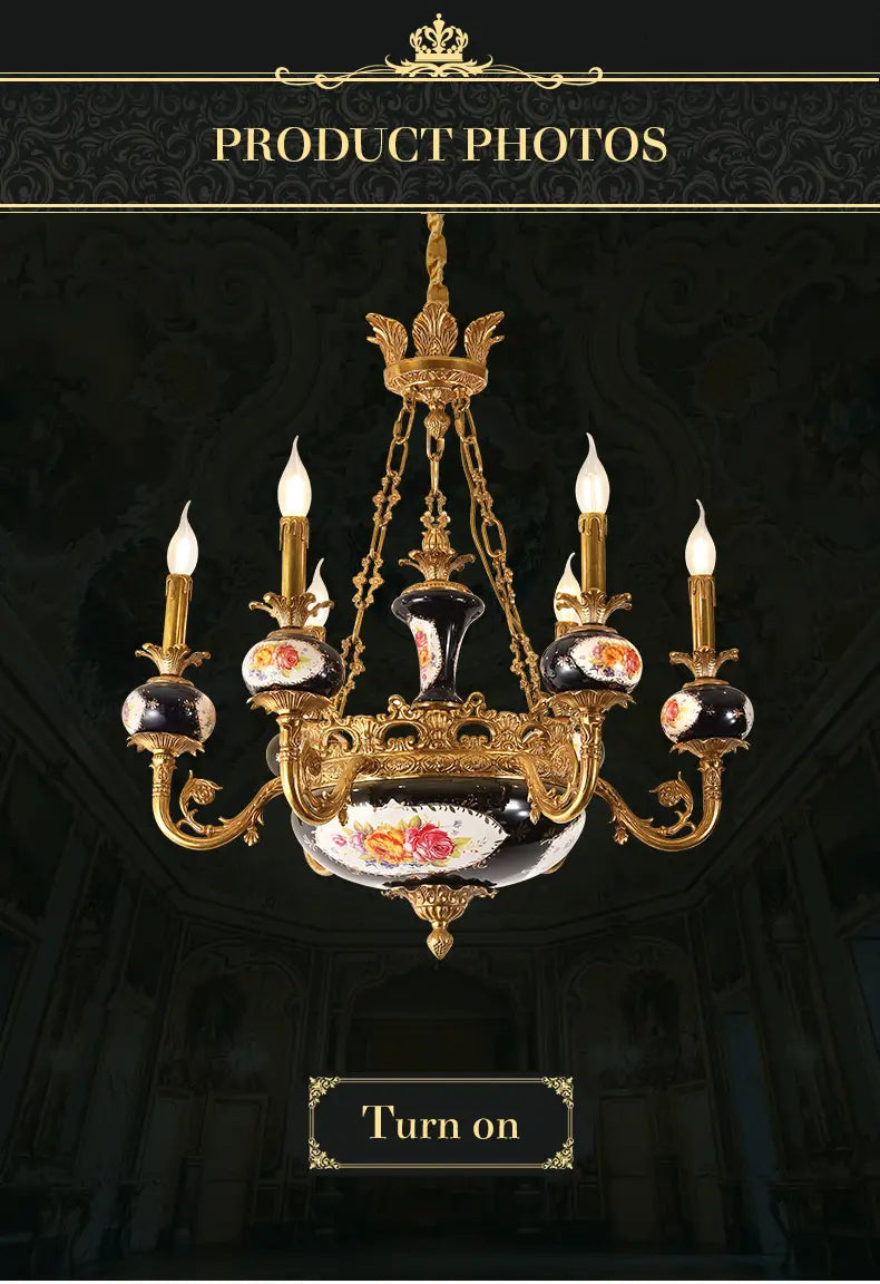 French Classical Style Full Copper Chandelier Hotel Villa