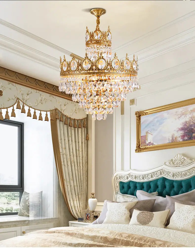 Baroque Royal Crown Crystal Pendant Lamp - Elegant Gold