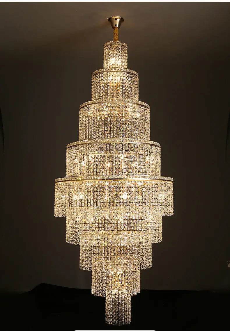 Opulent Large Golden Crystal Chandelier - Elevate Your High