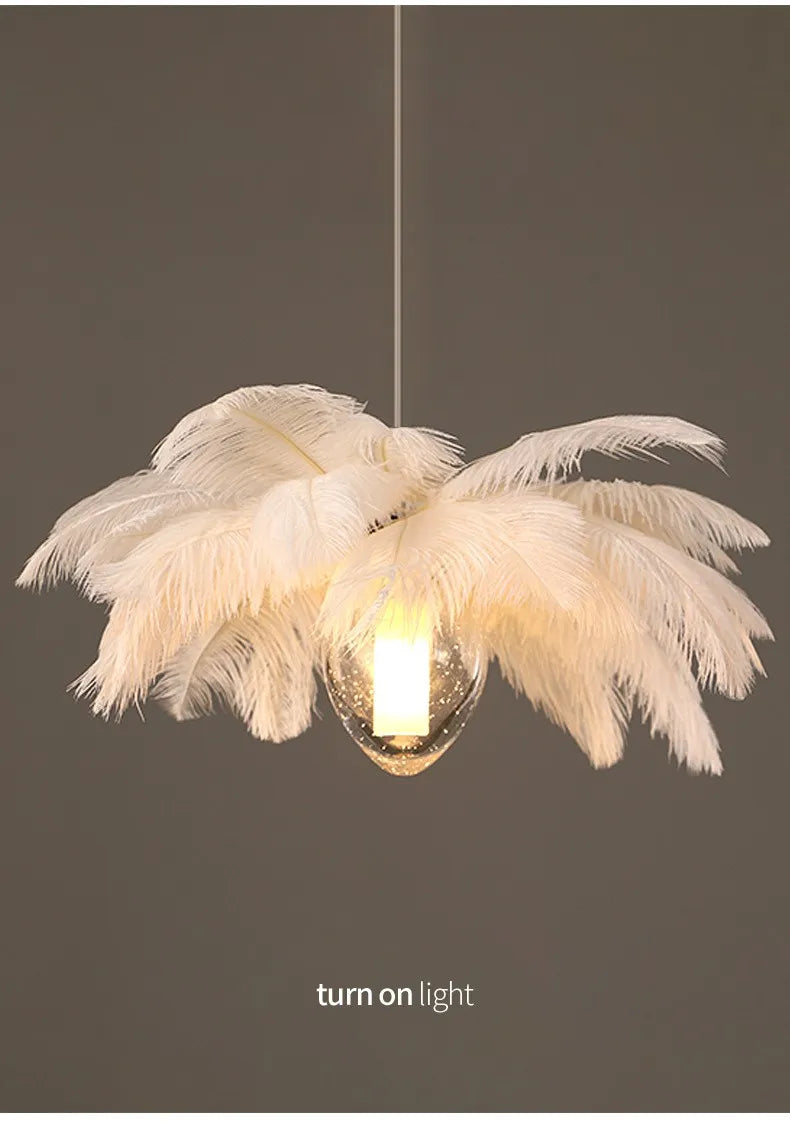 Ava Modern Ostrich Feather Chandelier - Elegant Glass