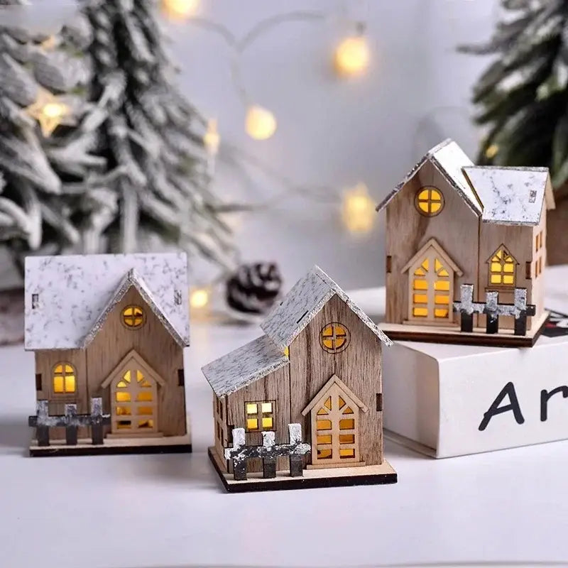 Christmas LED Light Wooden House Luminous Cabin Merry
