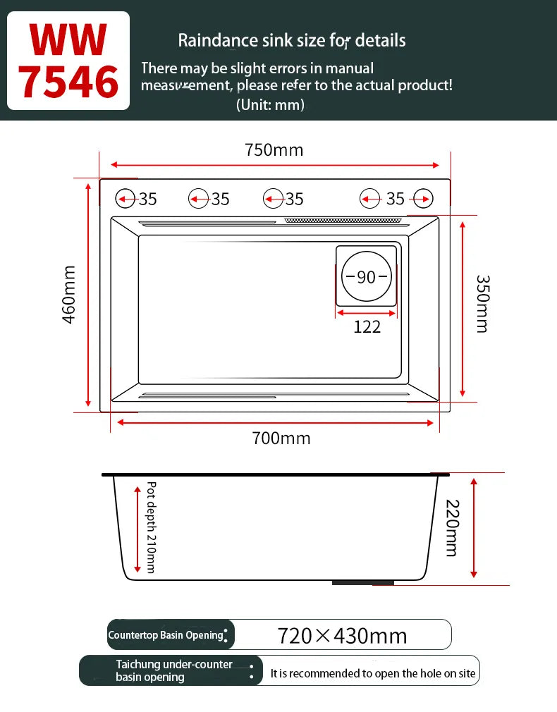 Kitchen Sink 304 Stainless Steel Large Single Slot