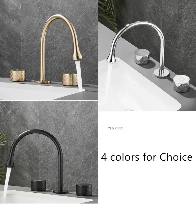 Brushed Gold Basin Faucet Brass Gray Widespread Bathroom