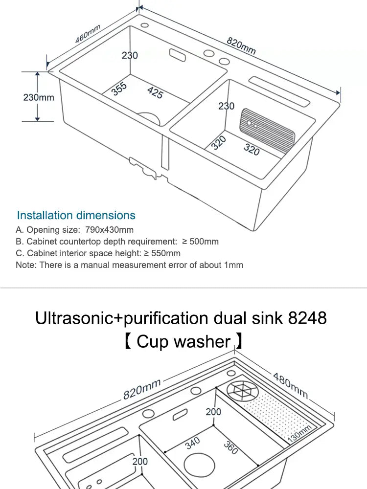 Kitchen Sink Stainless Steel Dishwashing Sink Ultrasonic