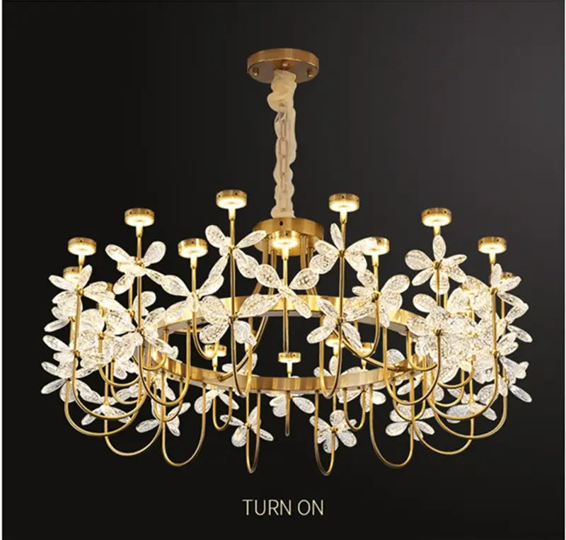 Luxurious Gold Flower Crystal Chandelier - Exquisite Pendant