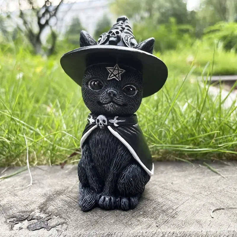 Garden Witch Cat Sculpture Gothic Kitten Decoration