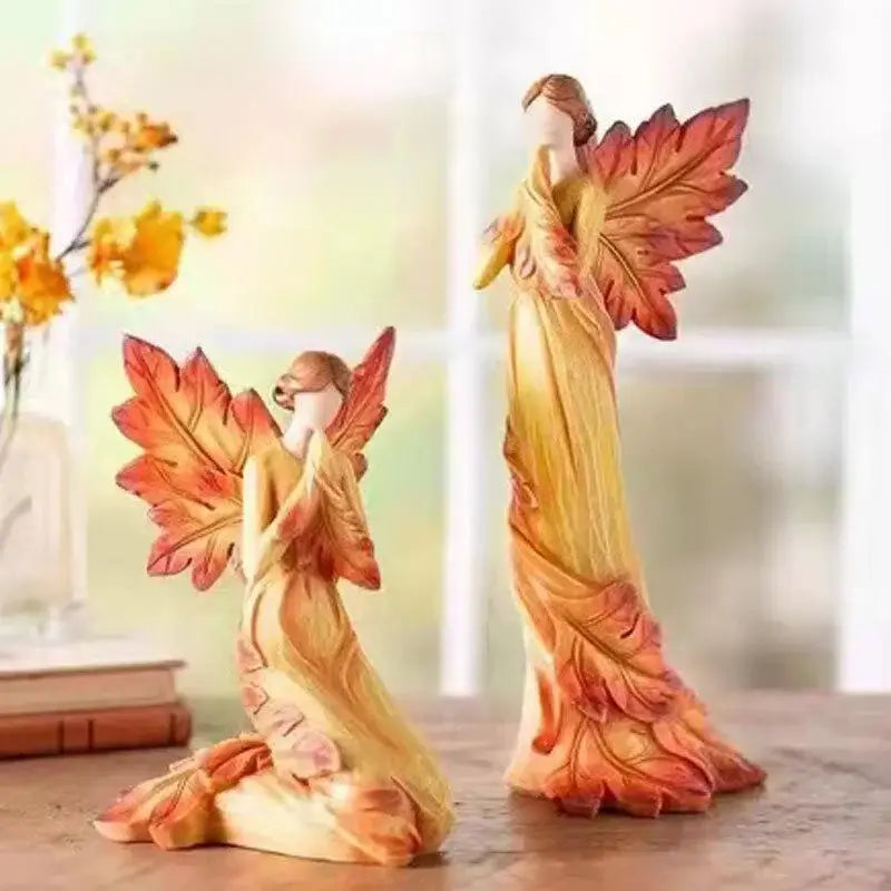Autumn Maple Leaf Angel Wing Angel Figurines Statue Desktop