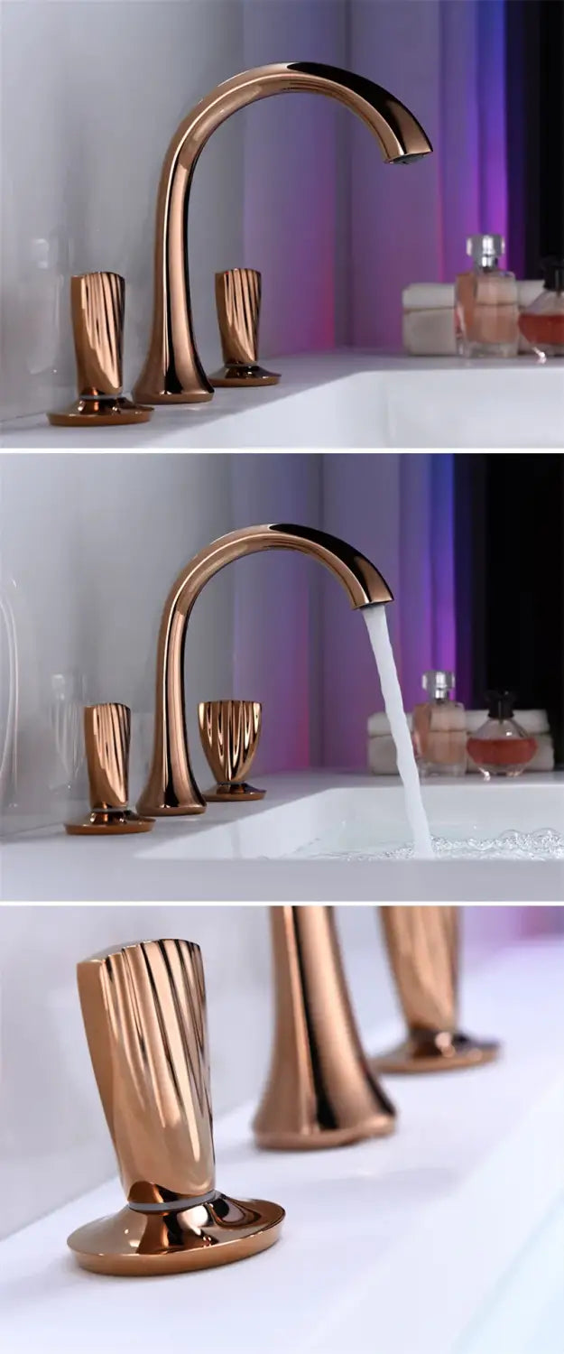 Bathroom basin brass faucet Rose Gold double handle faucet