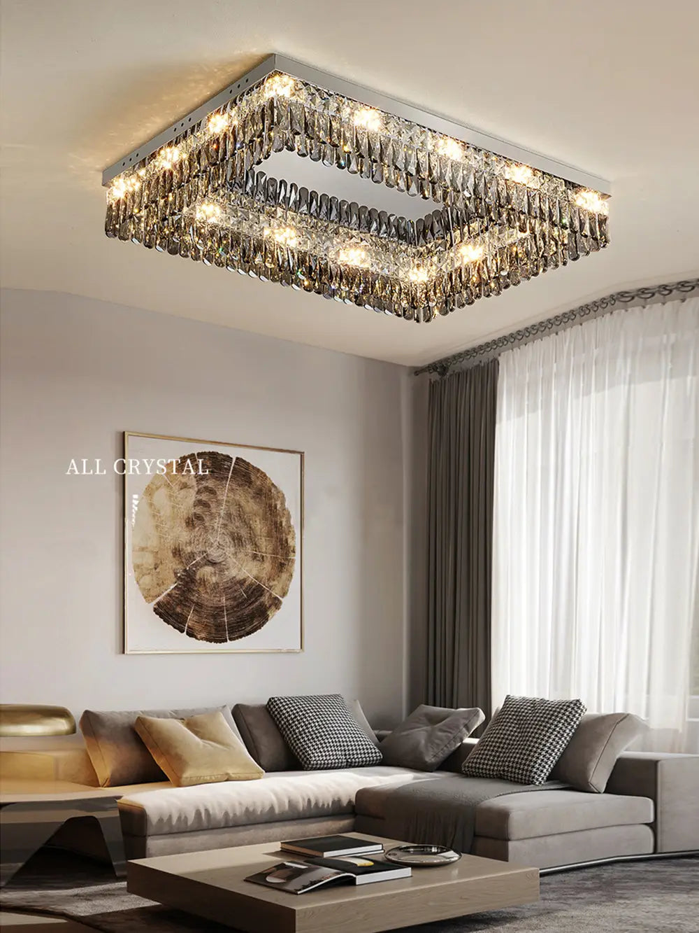Luxury Square Crystal LED Ceiling Lights - Modern Dimmable