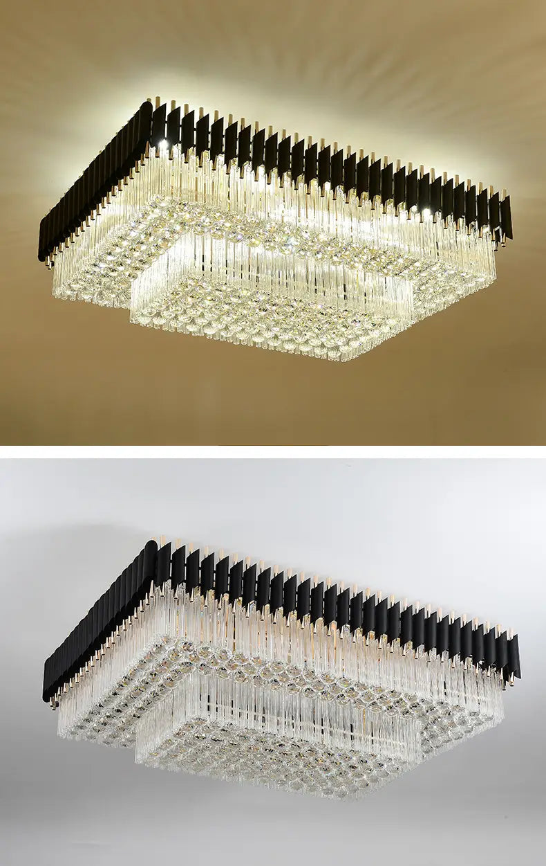 Luxury Rectangular Crystal Ceiling Lamp - Dazzling