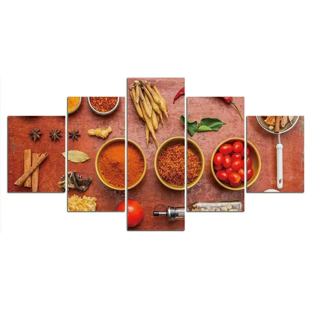 Unframed Five-Panel HD Vegetable and Spice Kitchen Wall Art