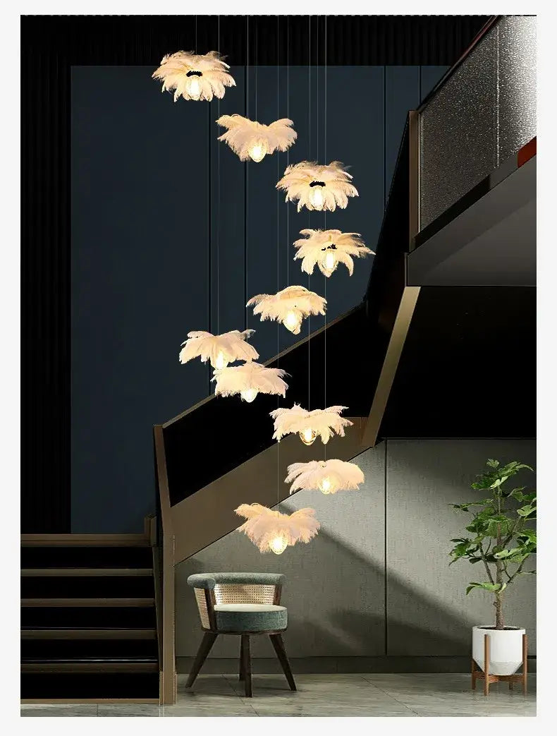 Ava Modern Ostrich Feather Chandelier - Elegant Glass