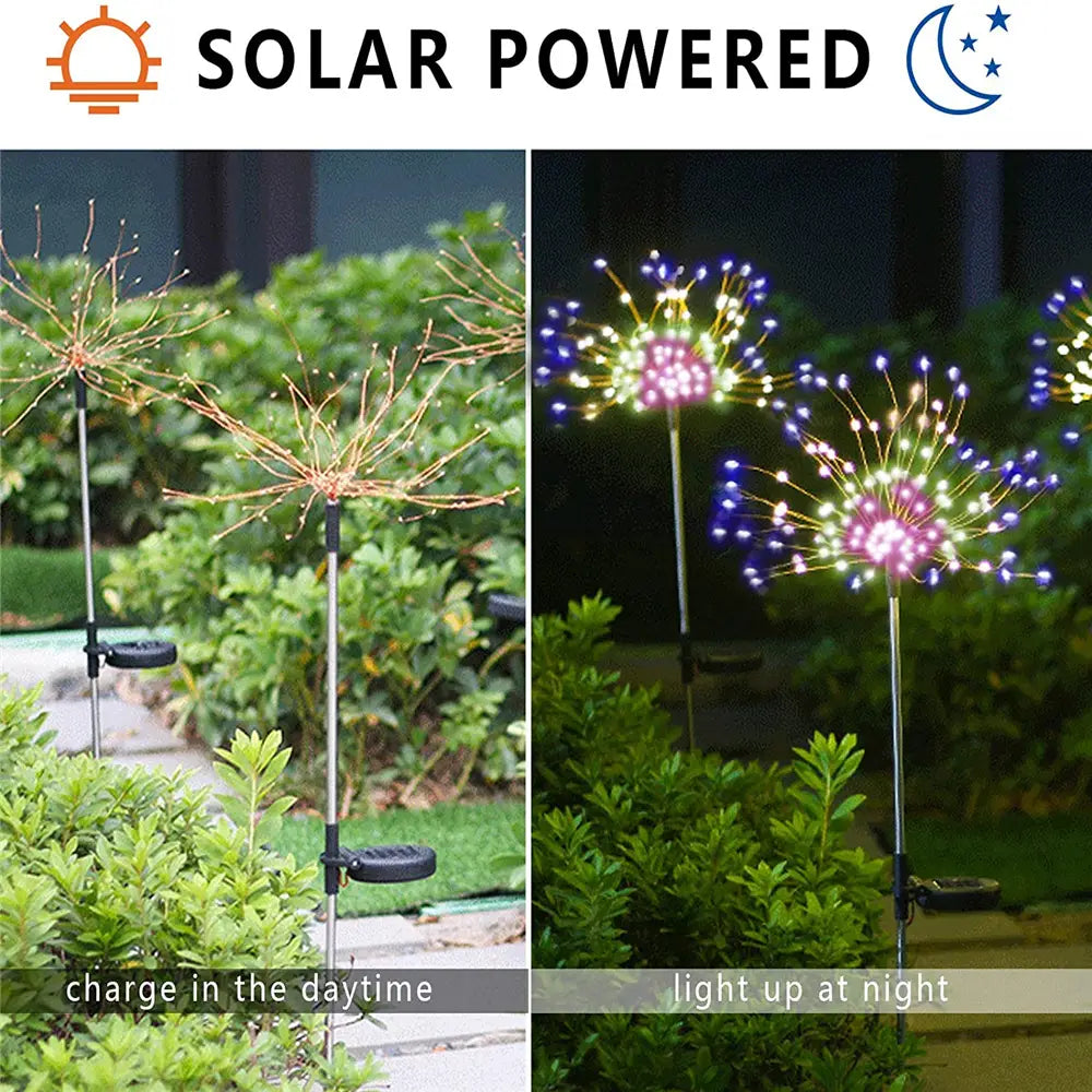 Solar Fireworks Lamp Outdoor Grass Globe Dandelion Flash