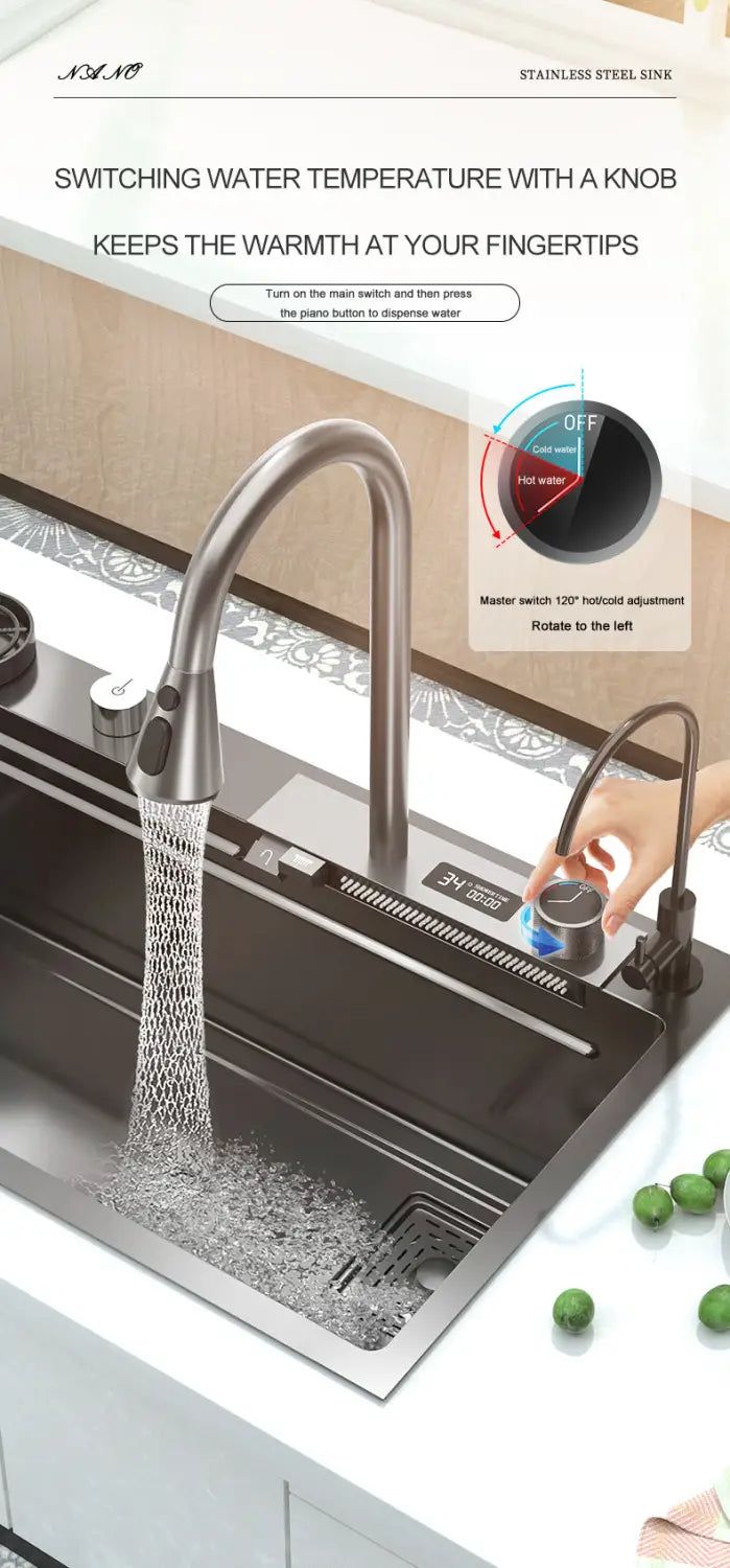 Waterfall Sink Kitchen 304 Stainless Steel Sink Large Single