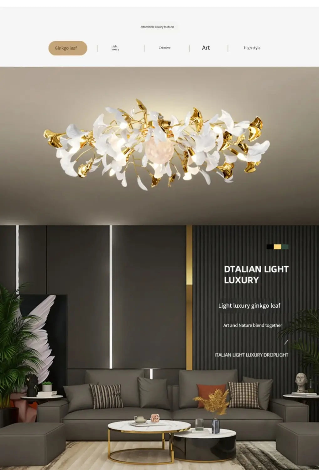 Ava1 - Modern Ginkgo Leaf LED Ceiling Chandelier - Stylish