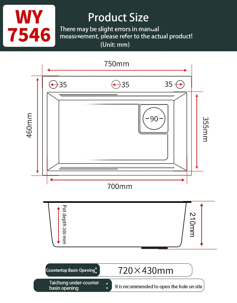 Kitchen Sink 304 Stainless Steel Large Single Slot