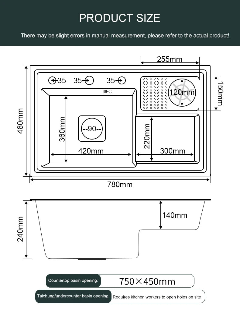 Grey Drop In Kitchen Sink Workstation Undermount Single Bowl