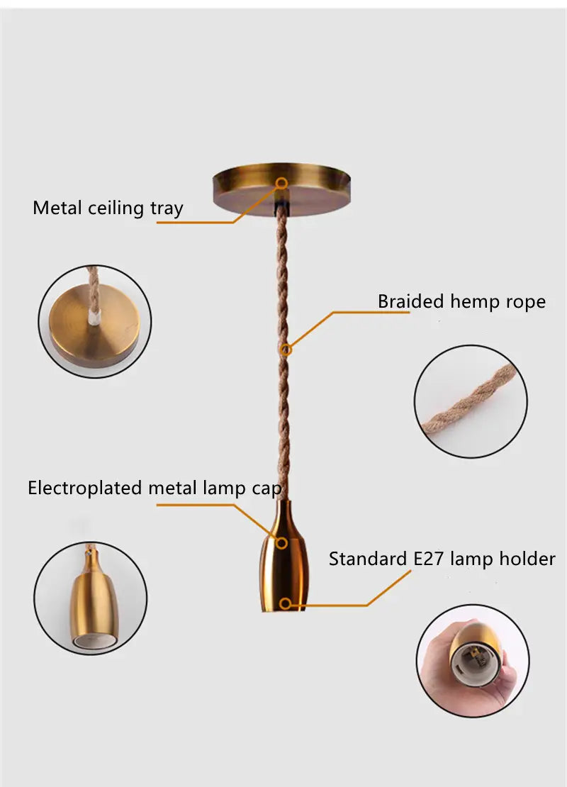 Retro hemp rope industrial chandelier base electroplating
