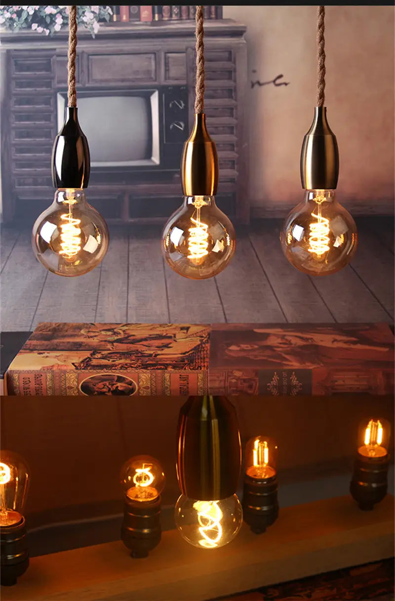 Retro hemp rope industrial chandelier base electroplating