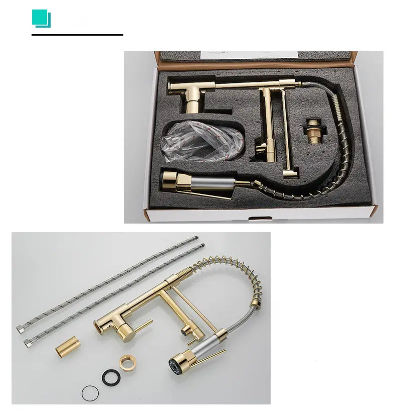 Pull Down Spring Kitchen Faucets Rose Gold Hot Cold Kitchen