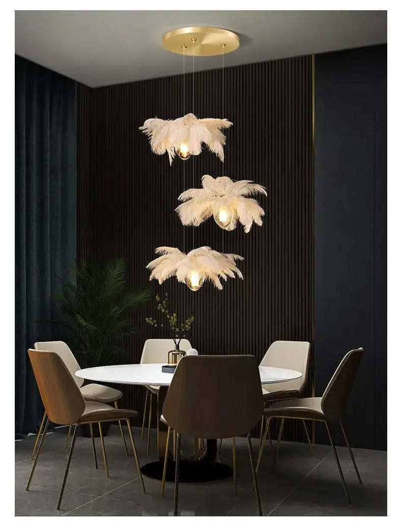 Ava Modern Ostrich Feather Chandelier - Elegant Glass