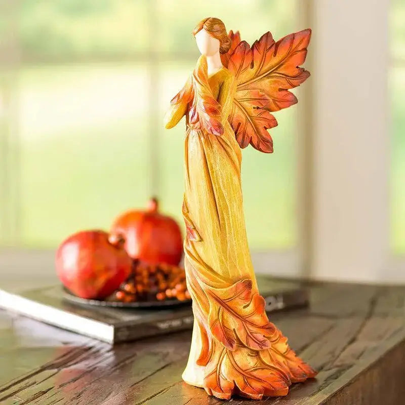 Autumn Maple Leaf Angel Wing Angel Figurines Statue Desktop