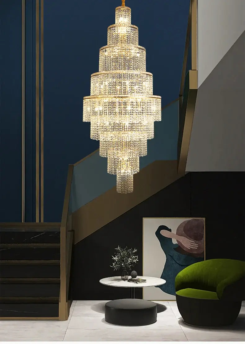 Opulent Large Golden Crystal Chandelier - Elevate Your High