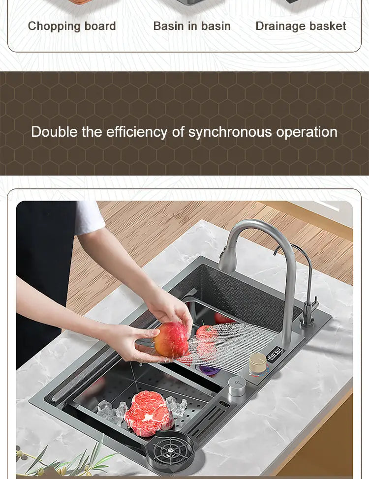New Waterfall Sink Stainless Steel Kitchen Sink Large Single
