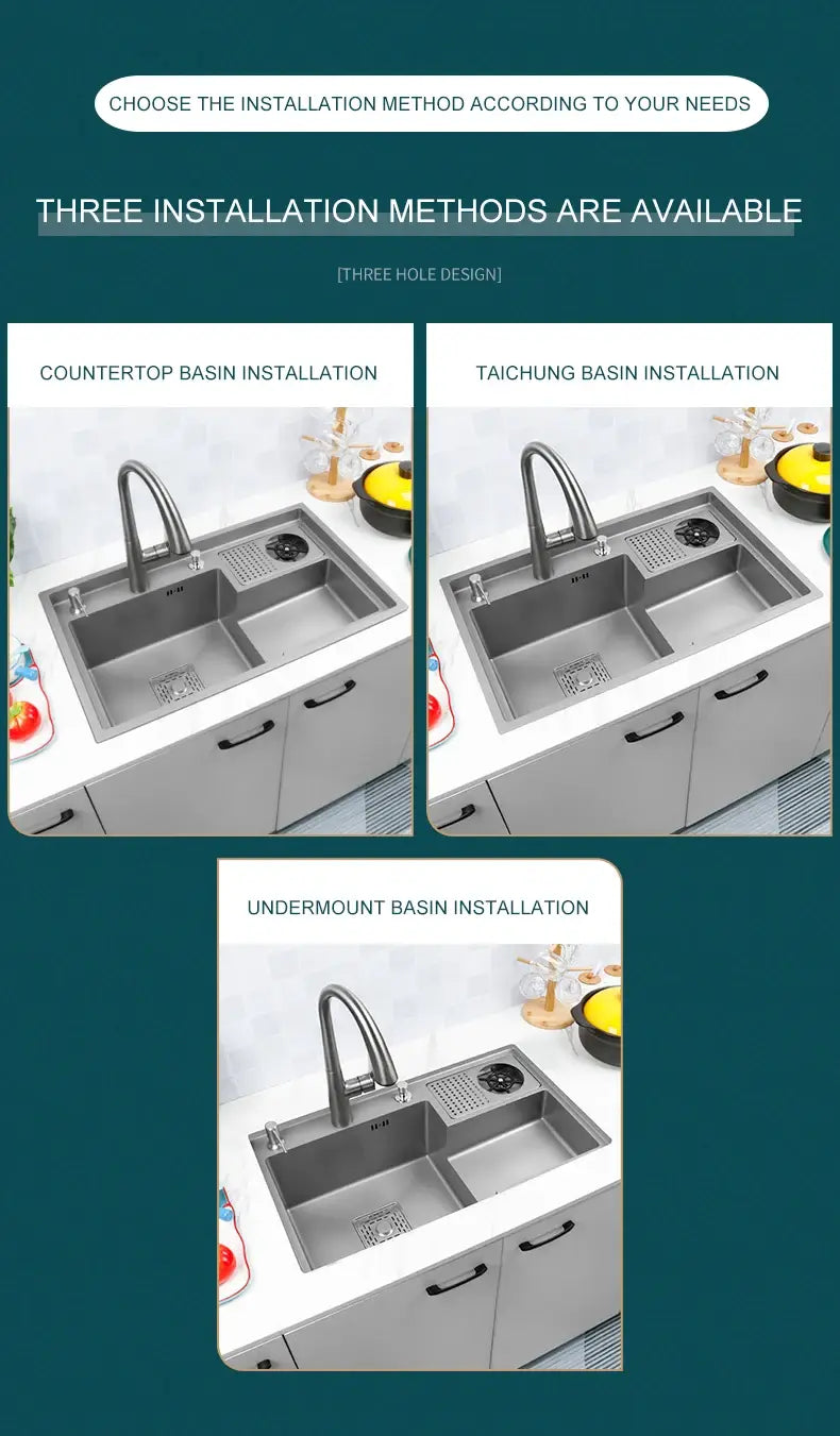 Grey Drop In Kitchen Sink Workstation Undermount Single Bowl