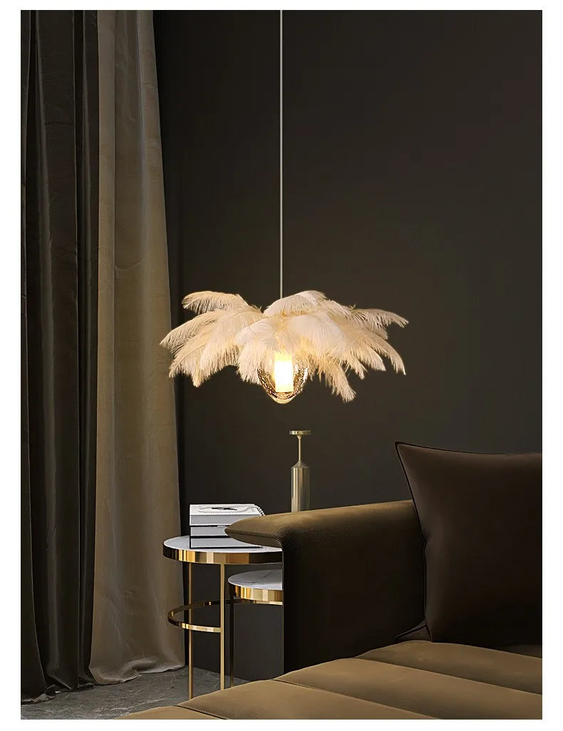 Ava Modern Ostrich Feather Chandelier - Elegant Glass