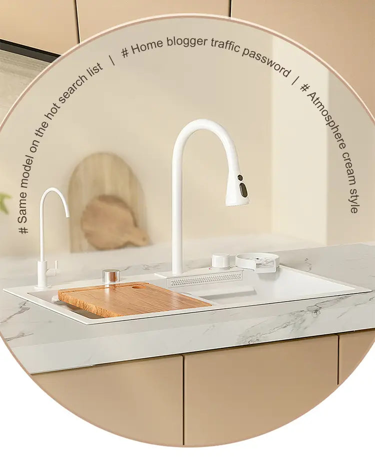 Waterfall Kitchen Sink White Large Single Slot Nano 304