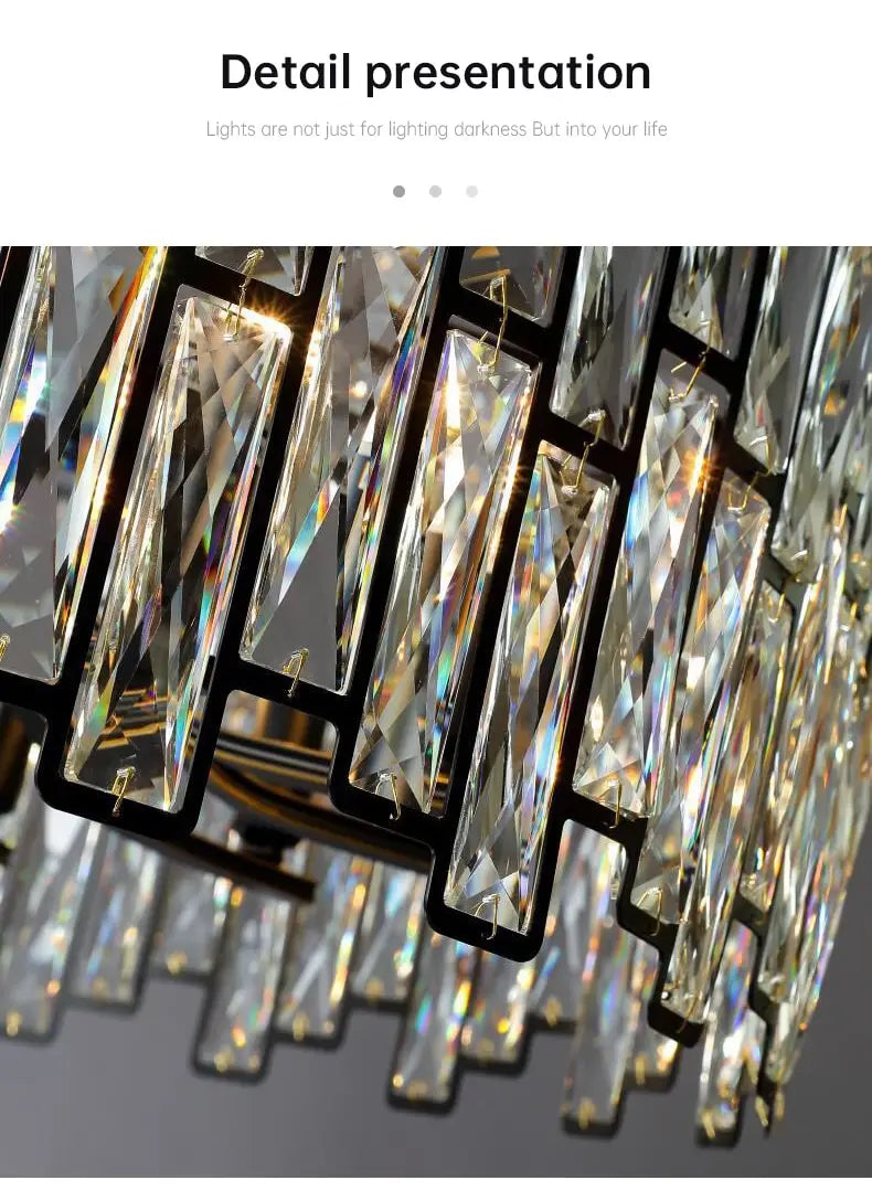 Modern Round Crystal Black Chandelier For Living Room Dining