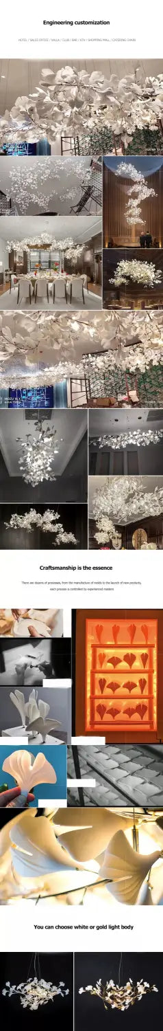 Modern Ceramic Petal Chandelier Nordic Design Ginkgo Branch