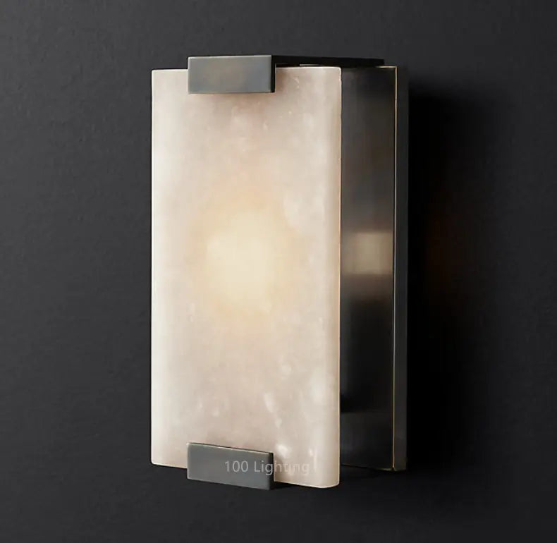 Rectangle Natural Marble LED Wall Lights Copper Foyer