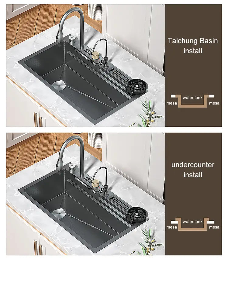 New Waterfall Sink Stainless Steel Kitchen Sink Large Single