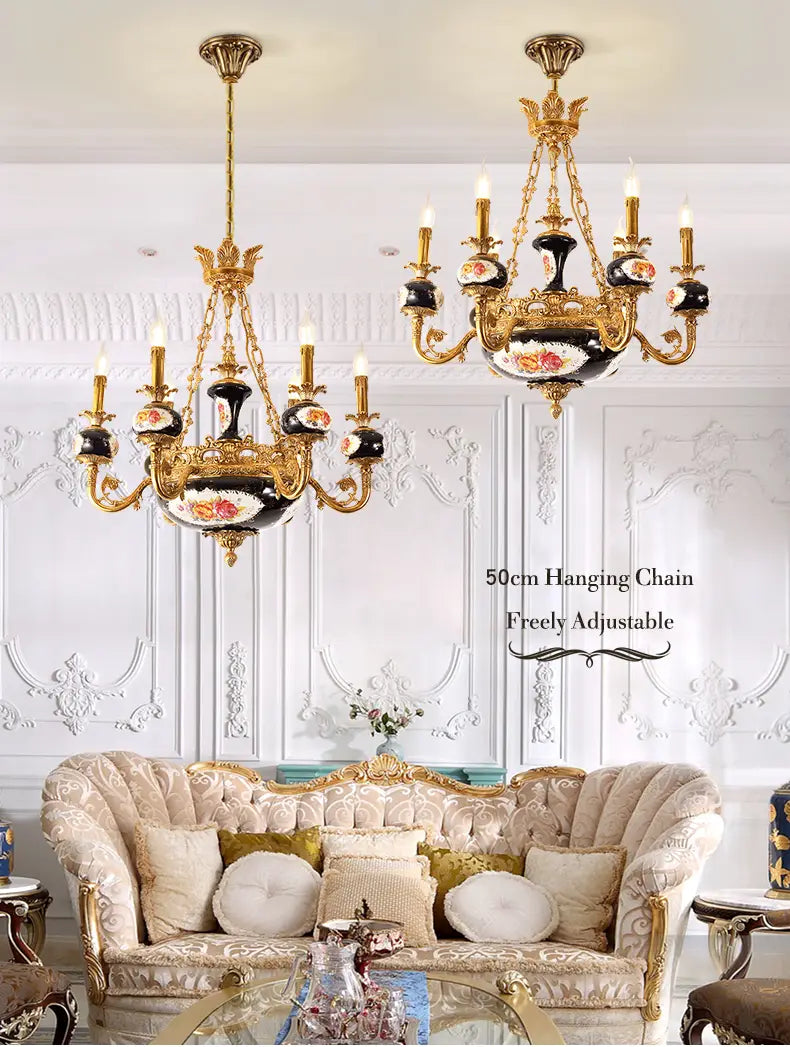 French Classical Style Full Copper Chandelier Hotel Villa