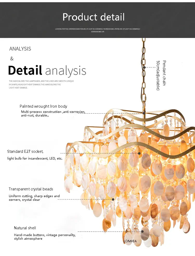 Ac90-260v White Capiz Pendant Lamp Seashell Chandeliers