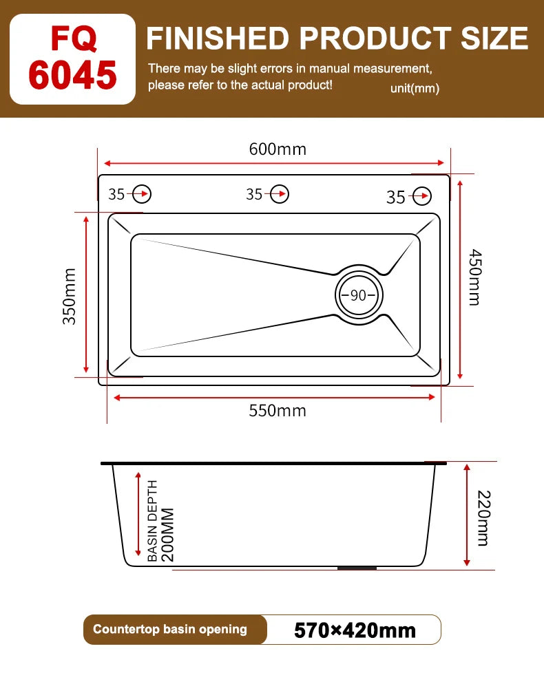 Stainless Steel Embossed Kitchen Sink Large Single Slot