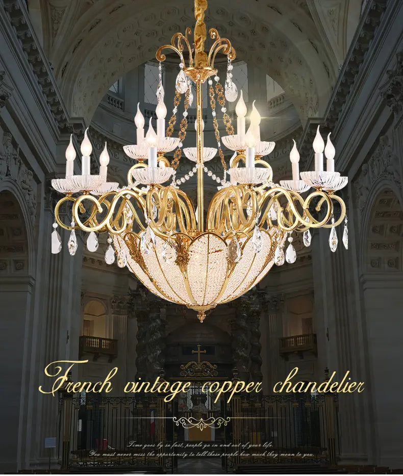 Belle Époque - Large French Copper Crystal Chandelier for