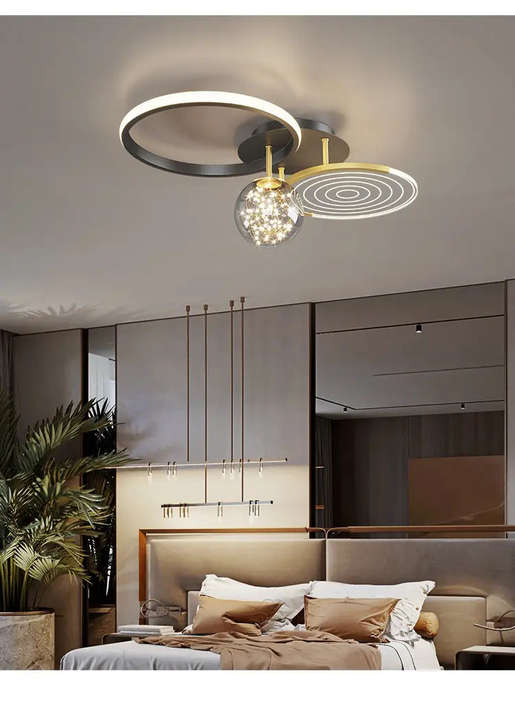 Modern Simple Black Gold Round Led Chandelier Minimalist