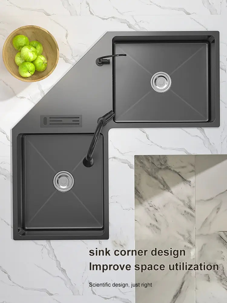 Shape Stainless Steel Kitchen Sink Household Corner Black